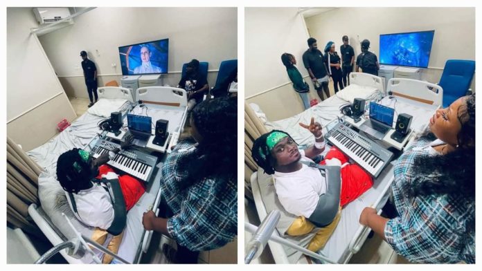 Photos of Kuami Eugene at the hospital after car accident