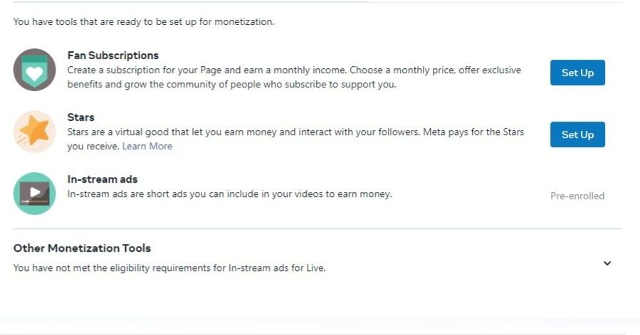 Facebook monetization tools